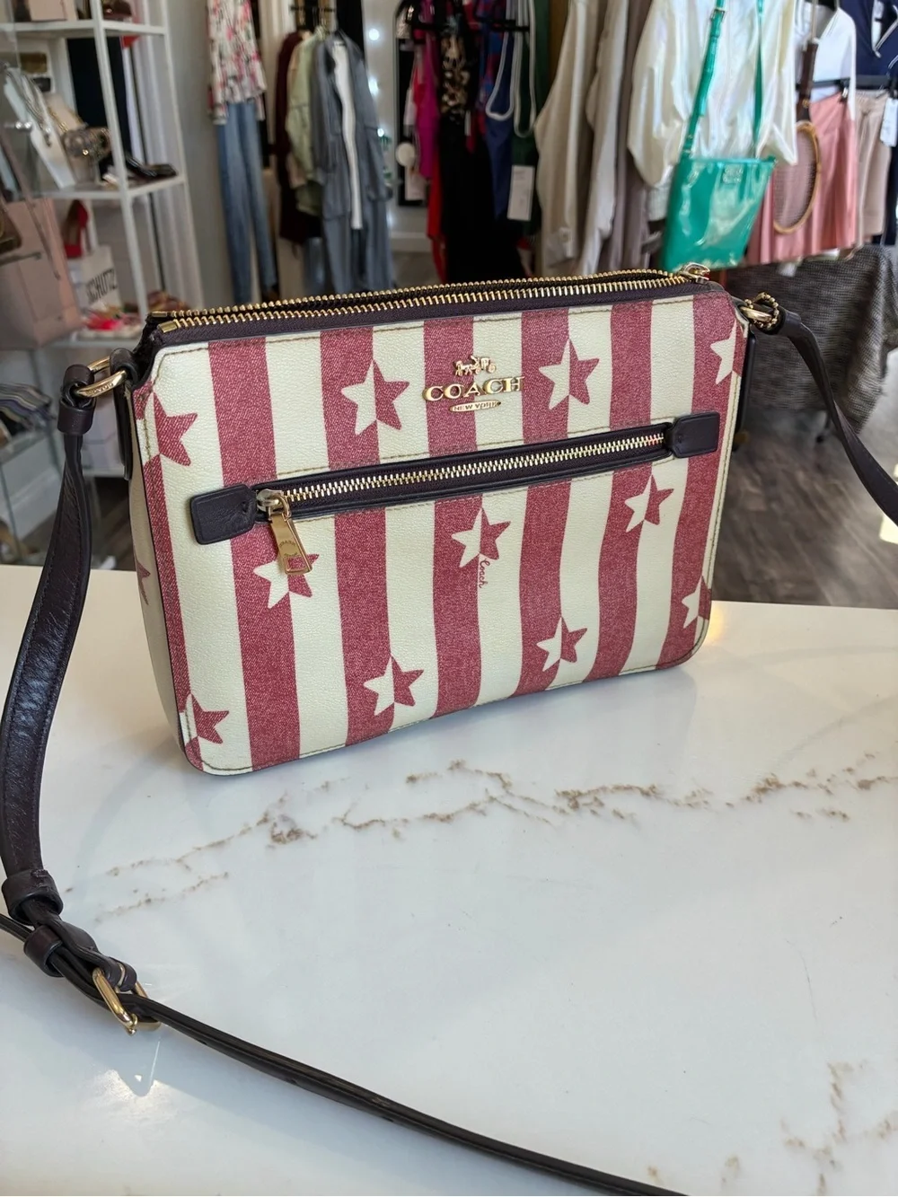 Coach Red and White Star Stripe Crossbody Bag